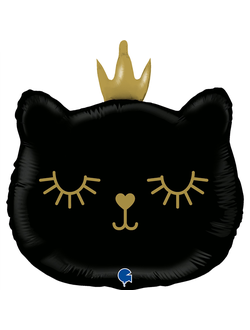 Фольгированный шар с гелием "Кошечка с короной черная"