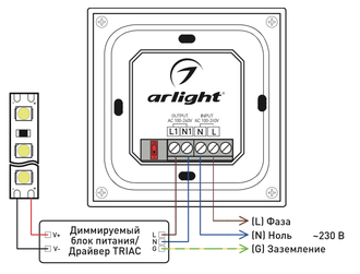 Панель Arlight SMART-P36-DIM-IN  (230V, 1.5A, TRIAC, Sens, 2.4G) (Белый/Чёрный)