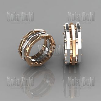 Обручальные кольца гайки из желтого и белого золота с бриллиантами (Вес пары:16 гр.)