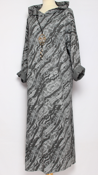 ПЛАТЬЕ БОХО ХЛОПОК ТРИКОТАЖНОЕ "Капюшон пятнашка" серое до р.54