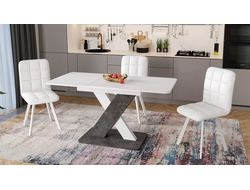 Стол обеденный раздвижной «Люксембург» Тип 1 Ателье темный/Белый/Стекло белое матовое