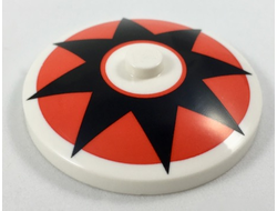 Dish 4 x 4 Inverted Radar with Solid Stud with Black 8 Point Star on Red Circle Pattern, White (3960pb046 / 6210473)