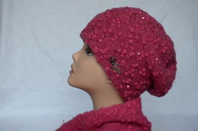 Коралловый берет вязаный с пайетками Vizio Италия 5156 и шарф