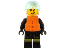 Fire - Male, Black Jacket and Legs with Reflective Stripes and Red Collar, White Helmet, Trans-Light Blue Visor, Orange Life Jacket, n/a (cty1549)