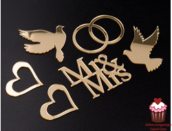 Украшение акриловое  "Набор свадебный", золотой 6 шт.