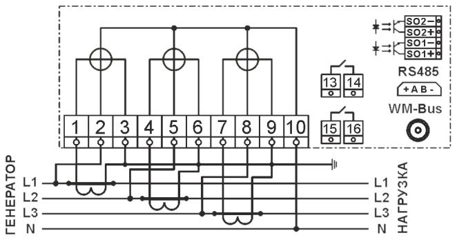 СХЕМА ПОДКЛЮЧЕНИЯ СЧЕТЧИКА AD13A.3(I)-BLRs-Z-2r-W (3-6-1)