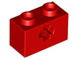 Technic, Brick 1 x 2 with Axle Hole, Red (32064 / 4233485 / 4513987 / 6196217)