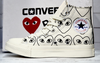 Кеды Converse на платформе с сердечками белые