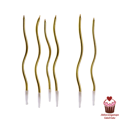 Свечи для торта &quot;Серпантин&quot; 6 шт, золото