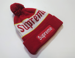 Шапка Supreme Помпон Logo Красный / Белый