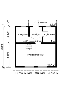 Д-19 ДАЧНЫЙ ДОМ ИЗ БРУСА:ГАБАРИТНЫЕ РАЗМЕРЫ: (6Х6М), ОБЩАЯ ПЛОЩАДЬ: 57М²