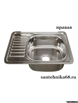 Мойка для кухни нерж врезная прямоугольная MIXLINE 48х58 0,8мм правая левая выпуск 3 1/2 с сифоном глубина 18см
