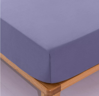 Однотонный сатин постельное белье на резинке с вышивкой цвет светло фиолетовый (двуспальное) CHR051
