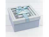 Коробка подарочная с окном и бантиком (голубая), 19*19*9,5см