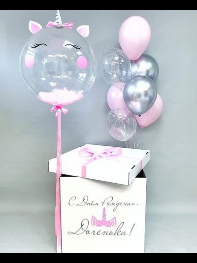 коробка-сюрприз + шары  &quot;единорожек&quot;