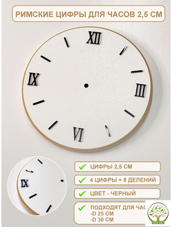 Римские цифры 2,5 см с делениями/черные