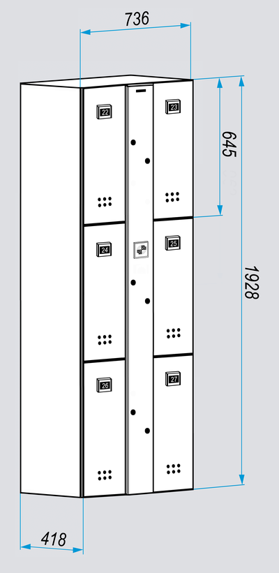 Блоки шкафов-локеров серии «LL 06A» Блоки из шести шкафов - локеров для персонального использования