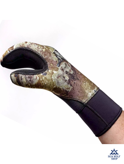 Рукавицы неопреновые 9мм AquaDiscovery 3х-палые "Camo" ОП р.S