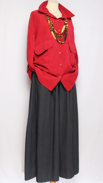 Рубашка Бохо вельветовая "КАРМАНЫ КЛАПАНЫ"  красная до р.54