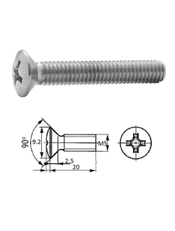 Винт п/пот.гол M5X20 нерж.A2 (100 шт) ZONBIX D966 M5-0.8X 20