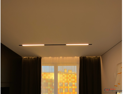 Спальня тканевый потолок с нишей, подсветкой, треками 19м2