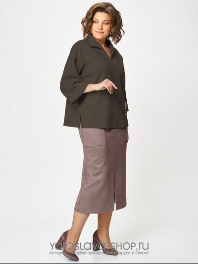 Модель: 3001.Женский 2-х предметный костюм, состоящий из трикотажной туники и юбки из замши