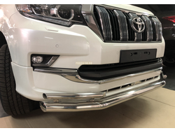 Защита переднего бампера двойная d76/42 для Toyota Land Cruiser Prado 150 Style (2018-...)