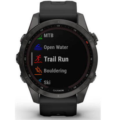 Умные часы Garmin Fenix 7s Sapphire Solar титановый серый DLC с черным ремешком