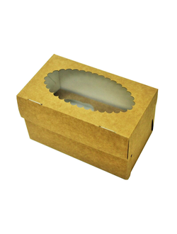 Коробка на 2 капкейка с окном (крафт), 160*100*100мм