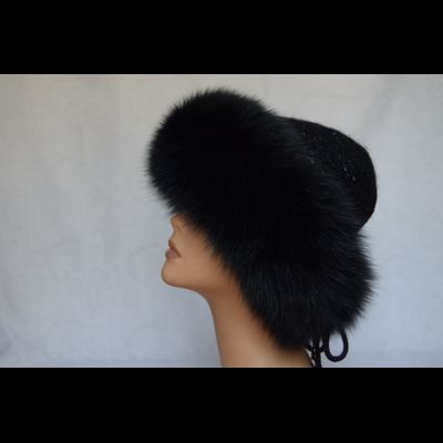 Женская шапка с мехом Vizio Италия 6136 CCP темносиняя фото вязаных шапок  с меховой отделкой