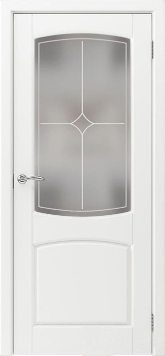 Дверь из массива сосны остекленная "РОШЕЛЬ БЕЛЫЙ ЖЕМЧУГ"
