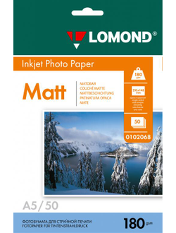 Односторонняя Матовая фотобумага Lomond для струйной печати, A5, 180 г/м2, 50 листов.
