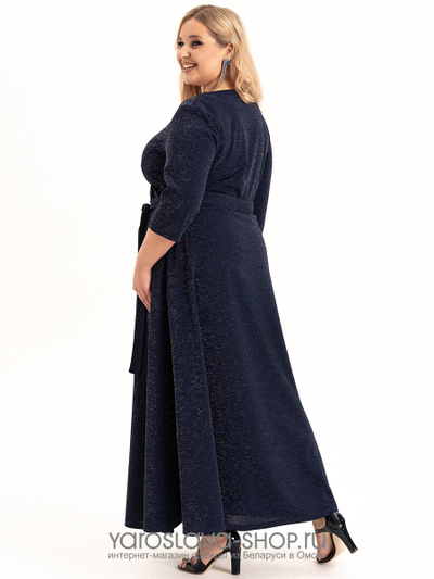 Нарядное платье на запах в темно-синем цвете