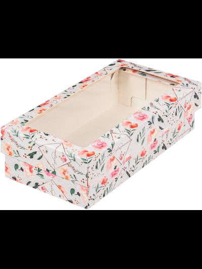 Коробка для пирожных с прямоуг. окном (&quot;Розы&quot;), 210*100*55мм