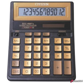 Калькулятор настольный CITIZEN SDC-888TIIGE (203×158 мм), 12 разрядов, двойное питание, ЗОЛОТОЙ. 250379