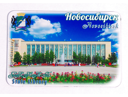 Гибкий сувенирный магнит на холодильник 8х6 см. с фото главной публичной библиотеки Новосибирска