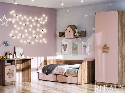 Композиция Детской КОЛИБРИ Дуб Крафт Золотой/Роза Софт