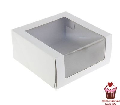 Коробка для торта белая с окном 18х18х10 см