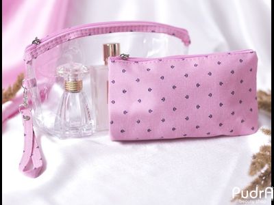 Набор косметичек 2 в 1 Корона, отдел на молнии с ручкой, розовый