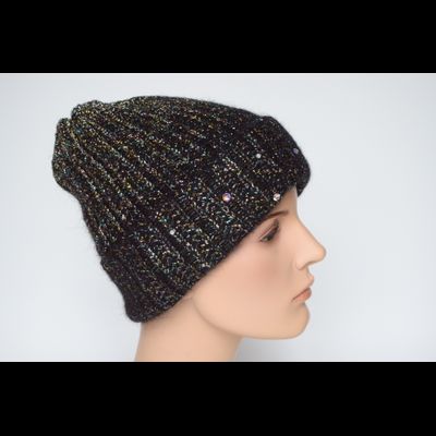 Шапка черная с отворотом и стразами Vizio Италия 6908 CRY