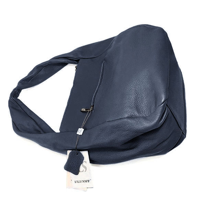 (АРТИКУЛ: 9790) СУМКА-МЕШОК ЖЕНСКАЯ, СРЕДНЕГО РАЗМЕРА, НАТУРАЛЬНАЯ КОЖА, ГРЯЗНО-СИНИЙ, ТРИ ОТДЕЛЕНИЯ НА МОЛНИЯХ, ЧЕРЕЗ ПЛЕЧО