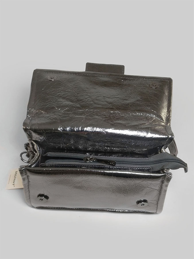 (АРТИКУЛ: 10059/0/5) СУМКА ЖЕНСКАЯ, НЕБОЛЬШАЯ, НАТУРАЛЬНАЯ КОЖА, ЦВЕТ "СЕРЕБРО" С СИЛЬНЫМ БЛЕСКОМ, С ПЛЕЧЕВЫМ РЕМНЕМ