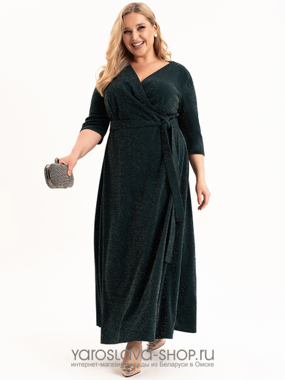 Нарядное платье на запах в темно-зеленом цвете