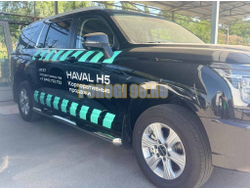 Пороги труба с проступью Папа Тюнинг d76 для Haval H5 2024-