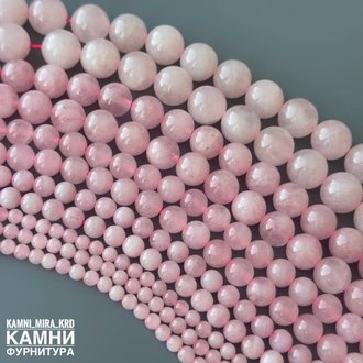 Кварц розовый, цвет усилен, полупрозрачный гладкие шары 4,3-4,5/6,2-6,4/8,3-8,5/10,3-10,5/12,2-12,5 мм, цена за нить 19 см