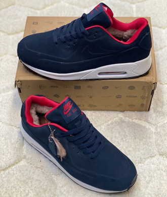 Nike Air Max 90 темно-синие с белым с мехом