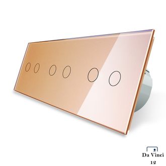 Шестиклавишный проходной сенсорный выключатель livolo на 3 поста золотого цвета