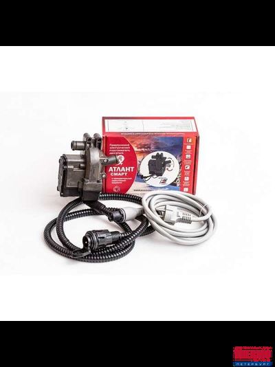 Атлант-Смарт 1.5 квт Напряжение: 220В Мощность:1,5 КВт (Производительность помпы л/мин : макс.5-7л. Размеры, мм: 75х70х120 Диаметр патрубков: 18мм) Применяется для а/м обьемом двиг(V) до 2,5 л. (пр-во Россия)