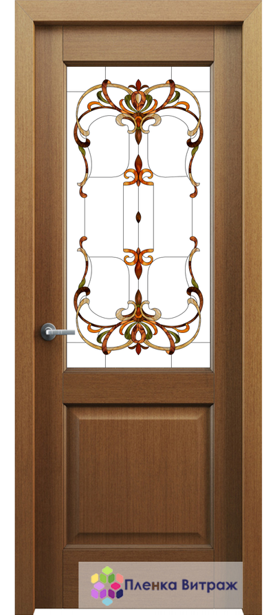 Витражная пленка, витражная пленка самоклеющаяся, пленочный витраж с классическим рисунком в дверь