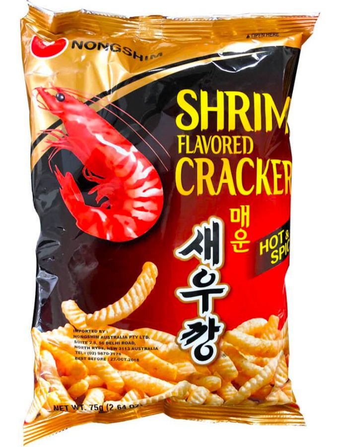 Острые чипсы Hot&Spicy Shrimp Flavoured Cracker Nongshim со вкусом креветки (Корея)